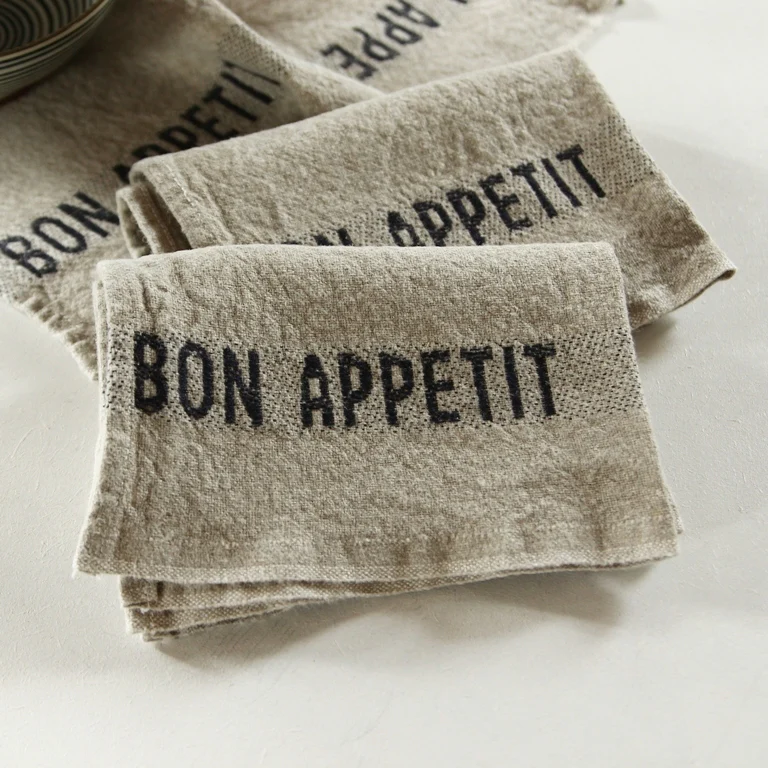 Linen Serviette Bon Appétit - linen/black