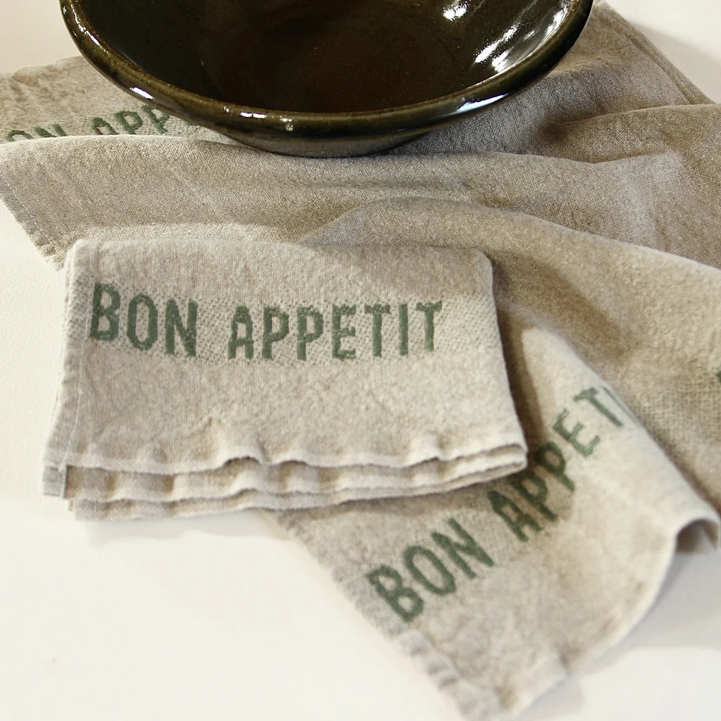 Linen Serviette Bon Appétit - linen/khaki